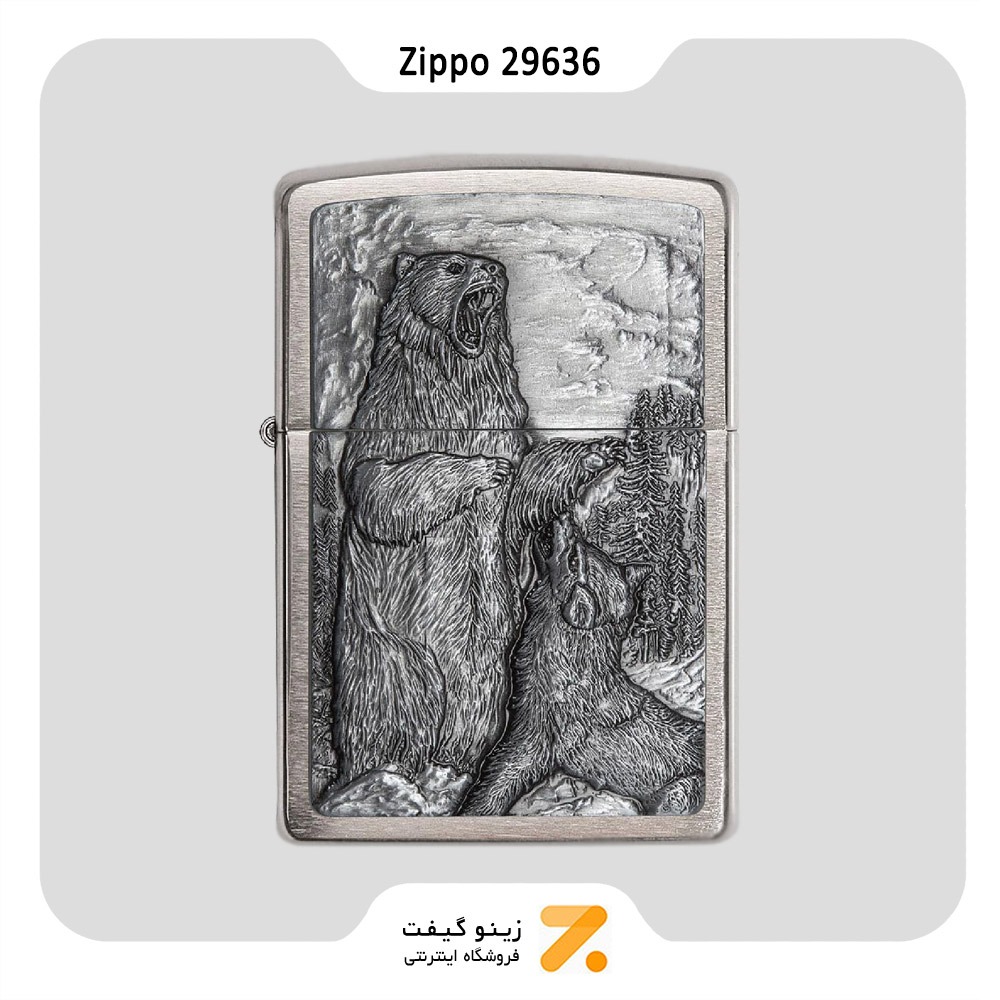 Zippo Lighter 29636 200 BEAR VS WOLF فندک بنزینی زیپوطرح برجسته خرس و گرگ مدل 29636