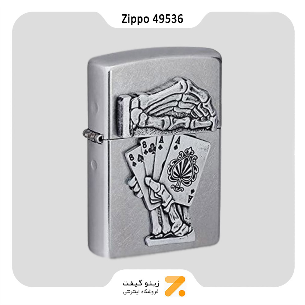 فندک بنزینی زیپو طرح برجسته آس پیک مدل 49536-Zippo Lighter 49536 207 DEAD MAN'S HAND EMBLE