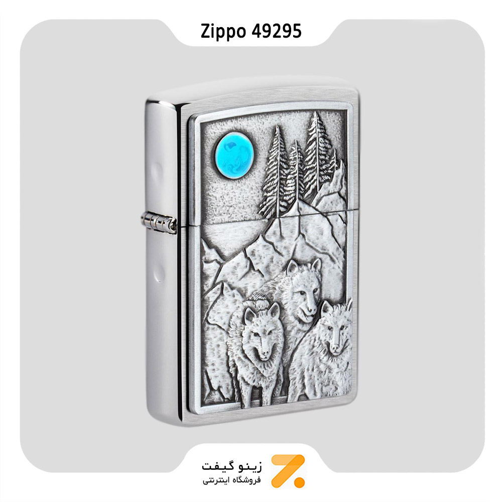 فندک زیپو طرح برجسته گرگ و ماه مدل 49295-Zippo Lighter 49295 Wolfpack and moon Emblem
