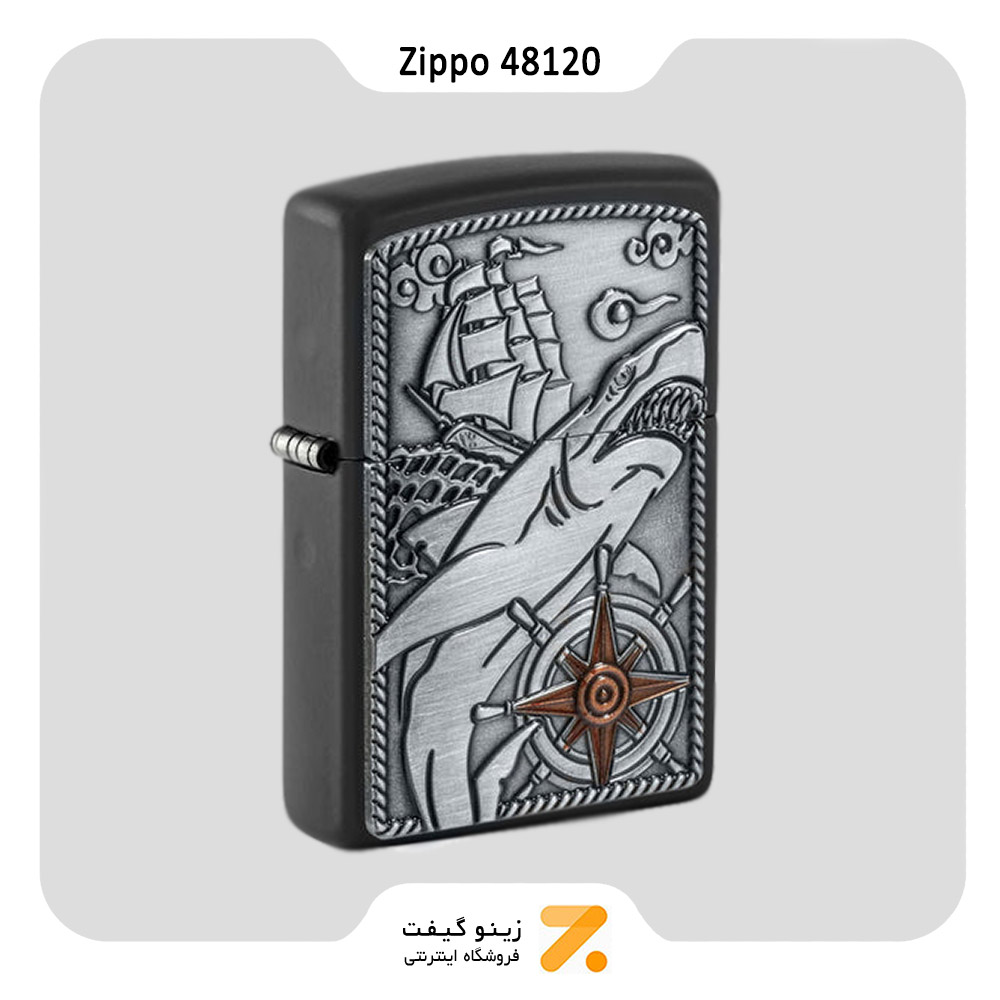 فندک زیپو مدل 48120 پلاک برجسته طرح کوسه و کشتی-Zippo Lighter 48120 Ship Shark Emblem Design
