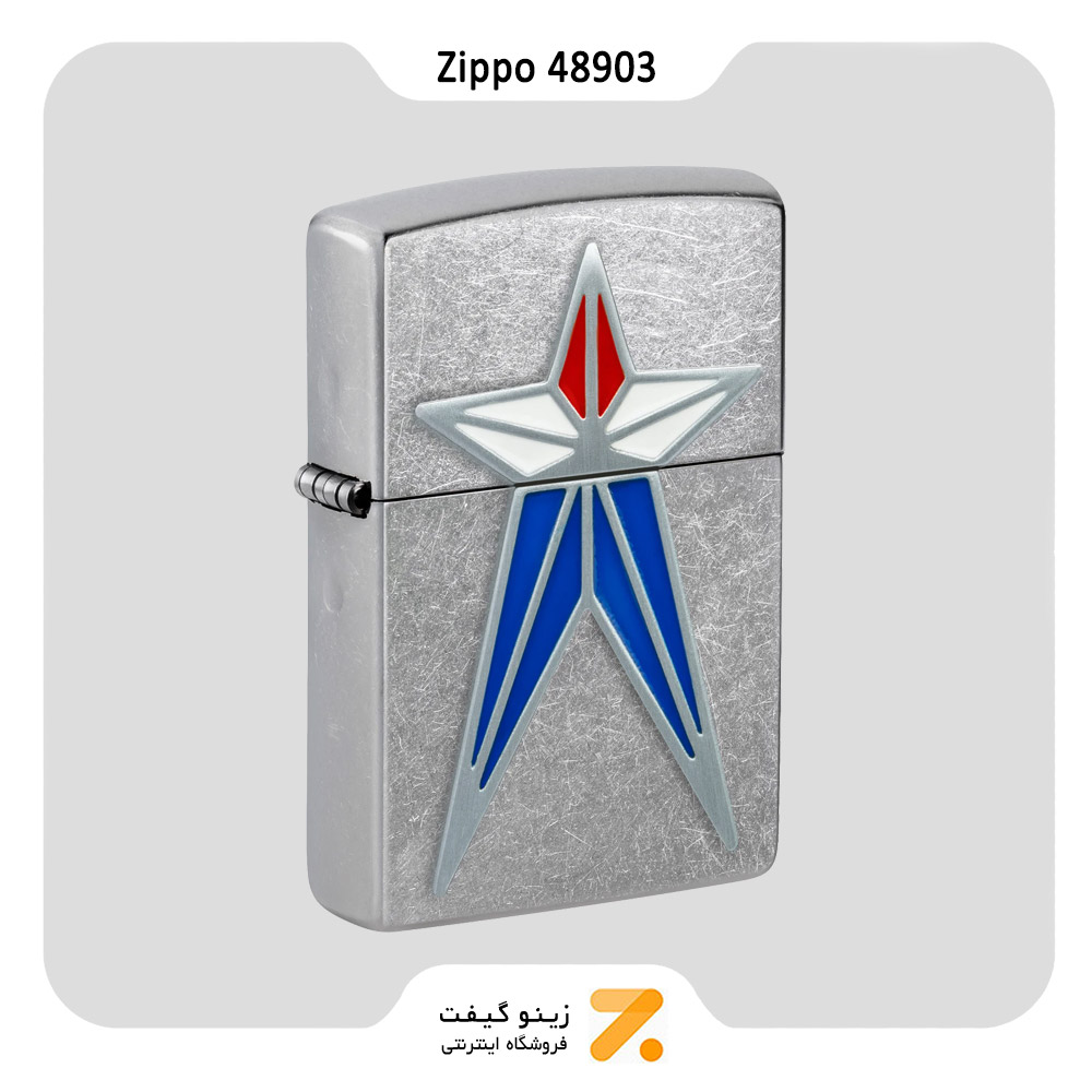 فندک زیپو مدل 48903 طرح برجسته ستاره قرمز و آبی و سفید