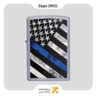 Zippo Lighter 29551 BLUE LINE Zippo Lighter 29551 BLUE LINEفندک بنزینی زیپو طرح پرچم سفید مشکی آمریکا با خط آبی مدل 29551