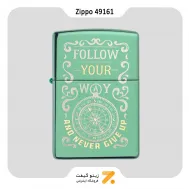 فندک بنزینی زیپو سبز تلفیق طرح قطب نما و نوشتار شعاری مدل 49161-Zippo Lighter ​49161 28129 FOLLOW YOUR WAY DESIG