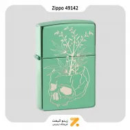 فندک بنزینی زیپو سبز طرح جمجمه و برگ گیاه کانابیس مدل 49142-​Zippo Lighter 49142 28129 BOTANICAL DESIGN