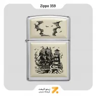 فندک بنزینی زیپو طرح کشتی مدل 359-Zippo Lighter ​359-HP CHROME/SCRIMSHAW