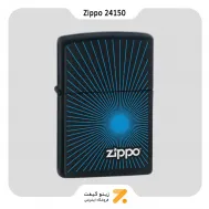 فندک زیپو مشکی طرح خطوط آبی و لوگو زیپو مدل 24150-Zippo Lighter ​​24150 Zippo Star Burste Blue