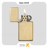1652B فندک بنزینی زیپو طلایی سری اسلیم طرح گل مدل-Zippo Lighter 1652B-BRASS VENETIAN SLIM-720060431