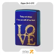 فندک زیپو طرح لاو مدل زد ای-3-37 سی-​Zippo Lighter ZA-3-37C LOVE ARABESQUE BLUE GD INLA