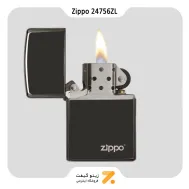 فندک بنزینی زیپو بلک آیس طرح لوگو زیپو مدل 24756 زد ال-Zippo Lighter 24756ZL EBONY WITH ZIPPO LOGO LASERE