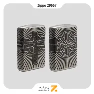 فندک بنزینی زیپو مدل 29667 طرح صلیب و خط-Zippo Lighter 29667 28973 CELTIC CROSS DESIGN