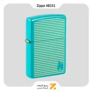 فندک زیپو رنگ آبی فیروزه ای طرح خطوط و شعله مدل 48151-​Zippo Lighter 48151 49454 Zippo Design