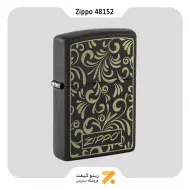 فندک زیپو مشکی طرح گل طلایی مدل 48152-​Zippo Lighter 48152 218 Golden Floral Design