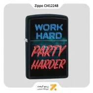 فندک زیپو مشکی مدل سی آی 412248 طرح تایپوگرافی-Zippo Lighter 218 CI412248 WORK HARD DESIGN