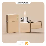 فندک بنزینی رنگ کرم طرح لوگو زیپو مدل 49453 زد ال-​Zippo Lighter 49453ZL Flat Sand Zippo Logo