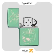 Zippo Lighter 49142 28129 BOTANICAL DESIGN فندک بنزینی زیپو سبز طرح جمجمه و برگ گیاه کانابیس مدل 49142