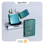 Zippo Lighter 49142 28129 BOTANICAL DESIGN فندک بنزینی زیپو سبز طرح جمجمه و برگ گیاه کانابیس مدل 49142