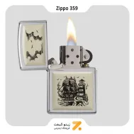 فندک بنزینی زیپو طرح کشتی مدل 359-Zippo Lighter ​359-HP CHROME/SCRIMSHAW