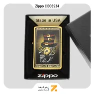 فندک بنزینی زیپو طلایی طرح اسکلت و ماشین آلات صنعتی مدل سی آی 003934-Zippo Lighter 204B CI003934 INDUSTRIAL MACHINER