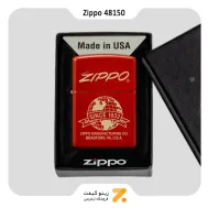 فندک بنزینی زیپو قرمز آنودایز طرح کره زمین مدل ​48150-​Zippo Lighter 48150 49475 ZIPOO GLOBE DESIGN