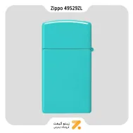 فندک زیپو اسلیم آبی فیروزه ای مدل 49529 زد ال-​Zippo Lighter 49529ZL Slim Flat Turquoise Zippo Logo
