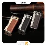 فندک گازی شعله ای پیپ با روکش چرم مصنوعی هانست مدل 2201-52-Honest Lighter SN-LIHN-2201-52