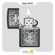 فندک زیپو مدل 48122 پلاک برجسته طرح تلفیقی لنگر و جمجمه-​Zippo Lighter 48122 Skull Anchor Emblem Design