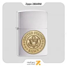 فندک بنزینی زیپو طرح برجسته سکه ارتش آمریکا مدل  َARM Zippo Lighter 280ARM-BRUSH FINISH