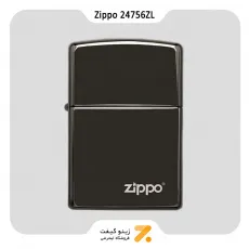 فندک بنزینی زیپو بلک آیس طرح لوگو زیپو مدل 24756 زد ال-Zippo Lighter 24756ZL EBONY WITH ZIPPO LOGO LASERE