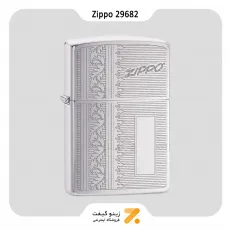 فندک بنزینی زیپو طرح لوگو زیپو مدل 29682-Zippo Lighter 29682 Initial Panel Design Lighter Silver