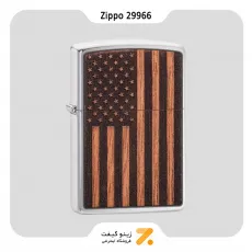 فندک زیپو مدل 29966 طرح پرچم امریکا با روکش چوب طبیعی-Zippo Lighter ​29966 200 WOODCHUNK AMERICAN FL