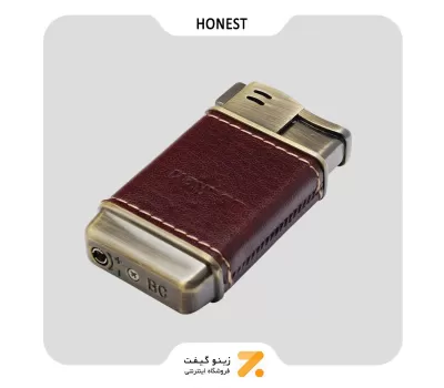 Honest Leather Pipe Lighter فندک گازی شعله ای پیپ با روکش چرم قهوه ای مصنوعی هانست