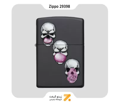 Zippo Lighter 29398 218 SKULL BUBBLE GUM فندک بنزینی زیپو مشکی با طرح اسکلت مدل 29398