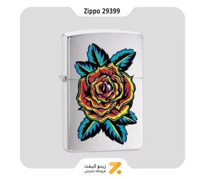Zippo Lighter 29399 200 FLOWER TATTOO فندک بنزینی زیپو با طرح تتو گل مدل 29399