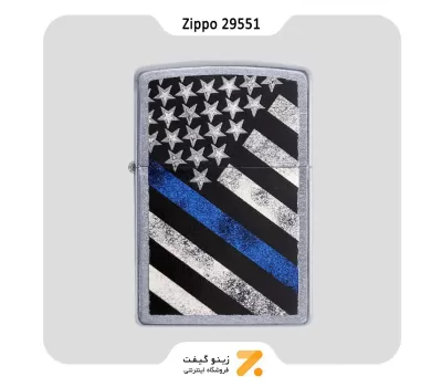 Zippo Lighter 29551 BLUE LINE Zippo Lighter 29551 BLUE LINEفندک بنزینی زیپو طرح پرچم سفید مشکی آمریکا با خط آبی مدل 29551