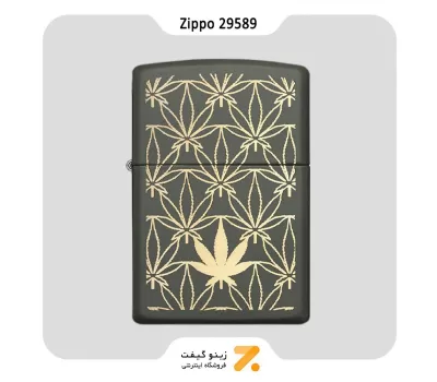 Zippo Lighter 29589 ALL AROUND LEAF DESIGN LASER فندک بنزینی زیپو سبز لجنی مدل 29589