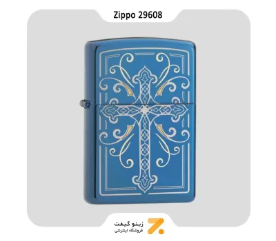 Zippo Lighter 29608 20446 ELEGANT CROSS DESIGN فندک بنزینی زیپو آبی طرح صلیب مدل 29608
