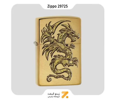 Zippo Lighter 29725 204B DARGON DESIGN فندک بنزینی زیپو طلایی با طرح اژدها مدل 29725