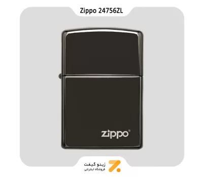 فندک بنزینی زیپو بلک آیس طرح لوگو زیپو مدل 24756 زد ال-Zippo Lighter 24756ZL EBONY WITH ZIPPO LOGO LASERE