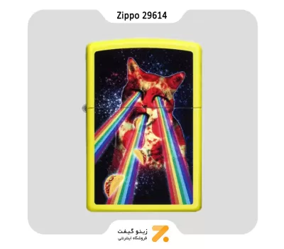 فندک بنزینی زیپو زرد نئونی طرح گربه مدل 29614-Zippo Lighter ​29614 28887 PIZZA CAT DESIGN