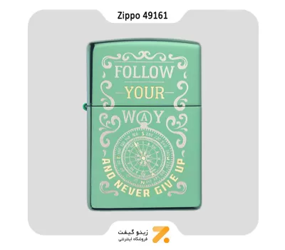فندک بنزینی زیپو سبز تلفیق طرح قطب نما و نوشتار شعاری مدل 49161-Zippo Lighter ​49161 28129 FOLLOW YOUR WAY DESIG