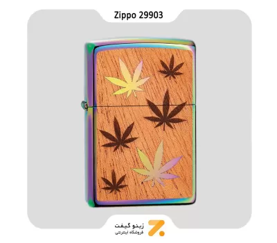 فندک بنزینی زیپو طرح برگ کانابیس با روکش چوب مدل 29903-Zippo Lighter 29903 - 151 WOODCHUCK LEAVES