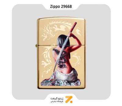 فندک بنزینی زیپو طرح دختر اژدها و شمشیر سامورایی مدل 29668-​Zippo Lighter 29668 254B MAZZI