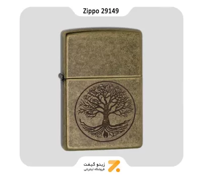 فندک بنزینی زیپو طرح درخت زندگی مدل 29149-Zippo Lighter 29149 Tree Of Life Antique Brass