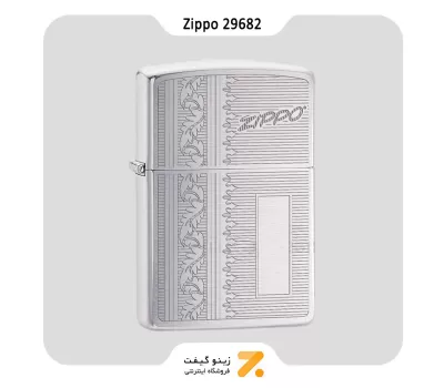فندک بنزینی زیپو طرح لوگو زیپو مدل 29682-Zippo Lighter 29682 Initial Panel Design Lighter Silver