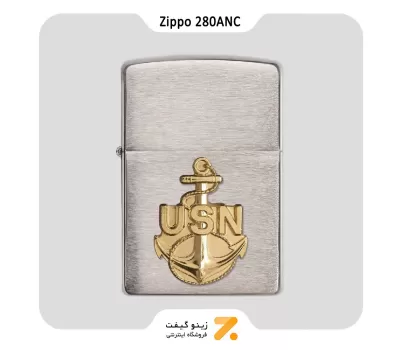 فندک بنزینی زیپو طرح لوگو نیرو دریایی ایالات متحده مدل 280 ای ان سی-Zippo Lighter ​280ANC-BRUSH FIN CHRANCHOR-720060190