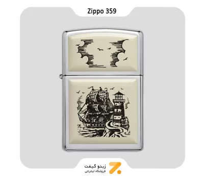 فندک بنزینی زیپو طرح کشتی مدل 359-Zippo Lighter ​359-HP CHROME/SCRIMSHAW