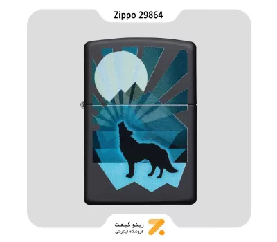 فندک بنزینی زیپو طرح گرگ و ماه مدل 29864-​Zippo Lighter 29864 218 WOLF AND MOON DESIGN