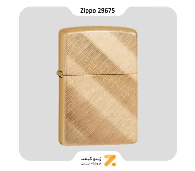 فندک بنزینی زیپو طلایی طرح خطوط مورب مدل 29675-​Zippo Lighter 29675 DIAGONAL WEAVE BRASS