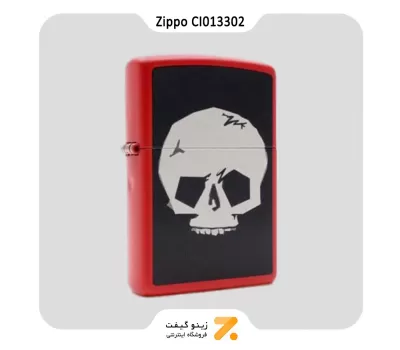 فندک بنزینی زیپو قرمز طرح اسکلت مدل سی آی 013302-Zippo Lighter 233 CI013302 SKULL