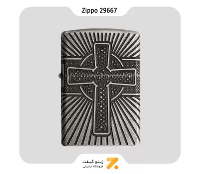 فندک بنزینی زیپو مدل 29667 طرح صلیب و خط-Zippo Lighter 29667 28973 CELTIC CROSS DESIGN